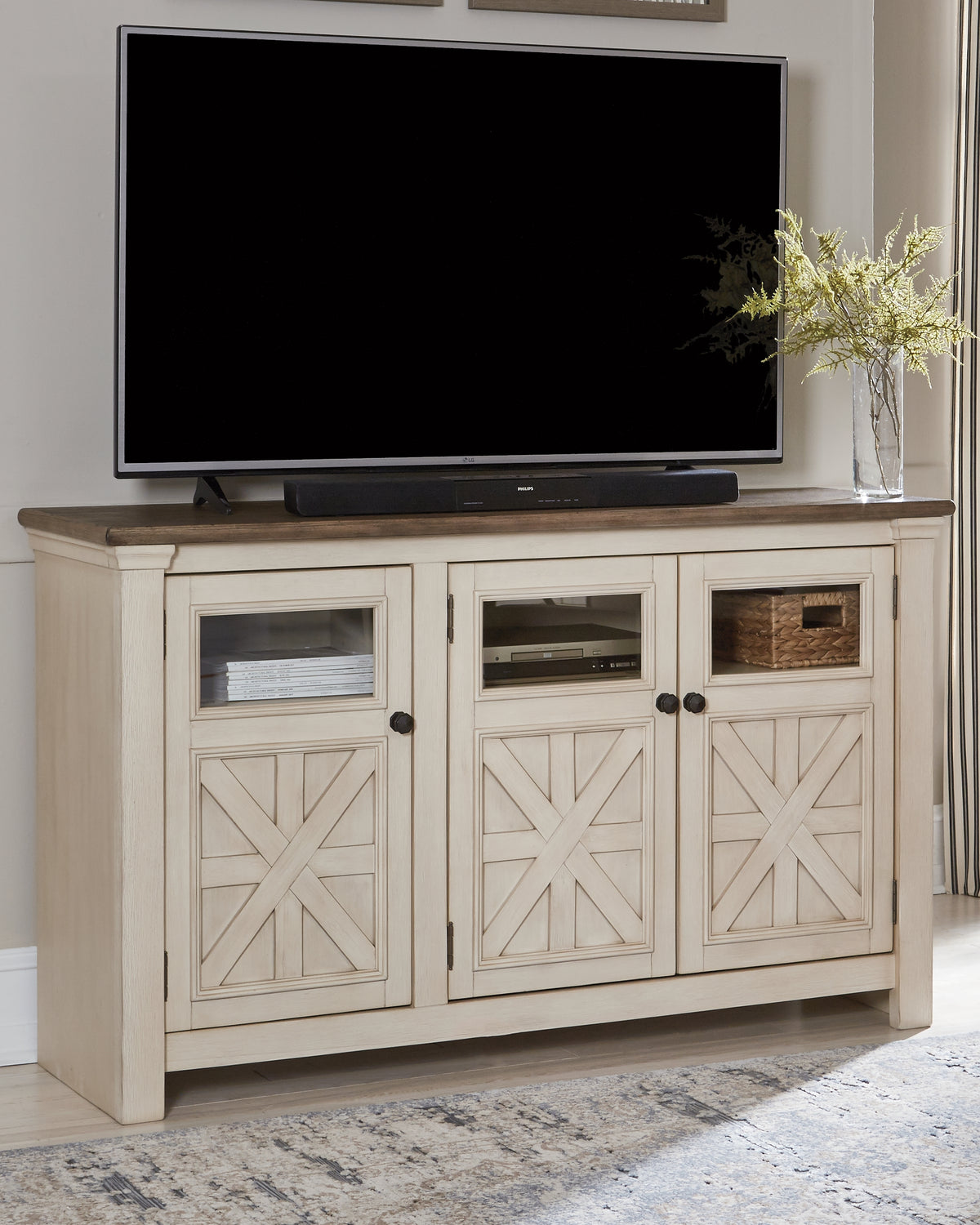 Prime Furniture - Ashley Furniture - Bolanburg 60" TV Stand - 60" / White/Weathered Gray - W647-38